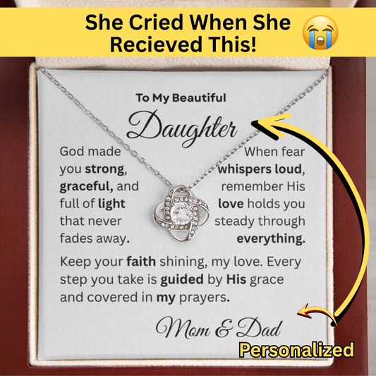 The Unbreakable Bond | Personalized Love Knot Necklace with Daughter's Faith Message
