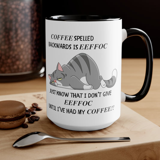 COFFEE SPELLED BACKWARDS Accent Mugs | 15 & 20 OZ SIZE AVAILABLE | GIFTS FOR MOM, DAD, WORK,