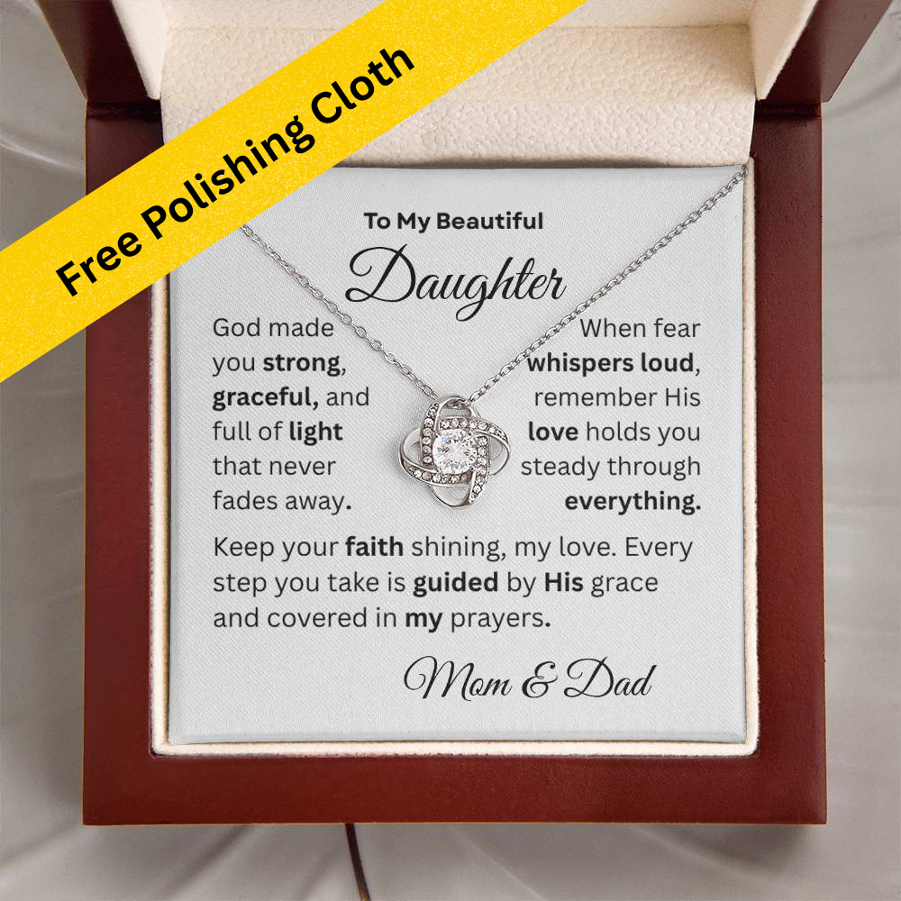 The Unbreakable Bond | Personalized Love Knot Necklace with Daughter's Faith Message