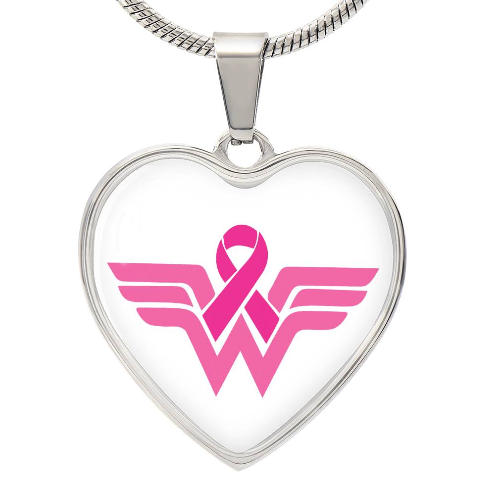 Personalized Wonder Warrior Heart Breast Cancer Pendant