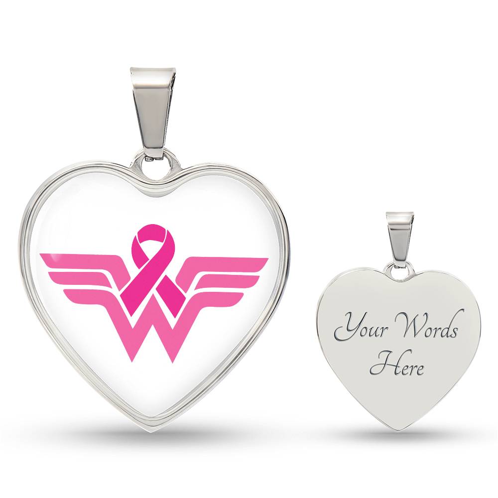 Personalized Wonder Warrior Heart Breast Cancer Pendant