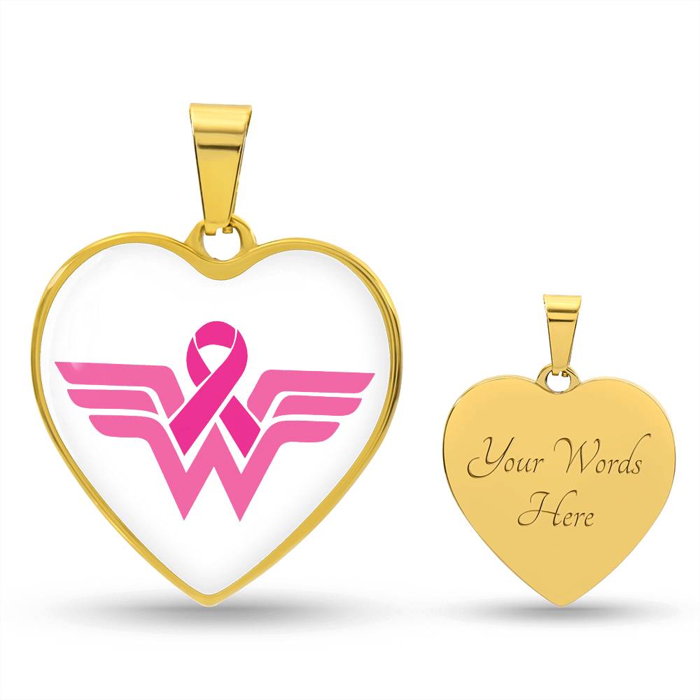 Personalized Wonder Warrior Heart Breast Cancer Pendant