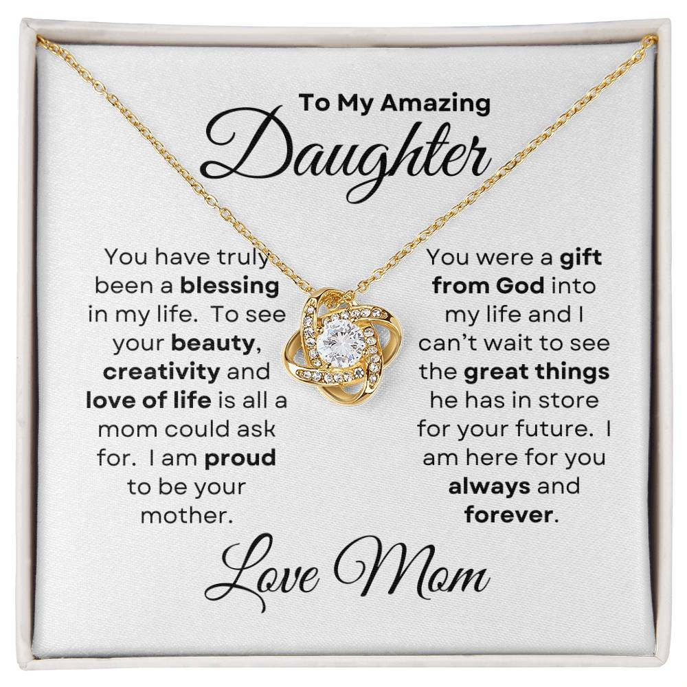 To My Daughter from Mom Love Knot Necklace - For Birthday, Wedding, Christmas, Graduation