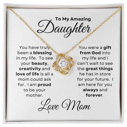 To My Daughter from Mom Love Knot Necklace - For Birthday, Wedding, Christmas, Graduation