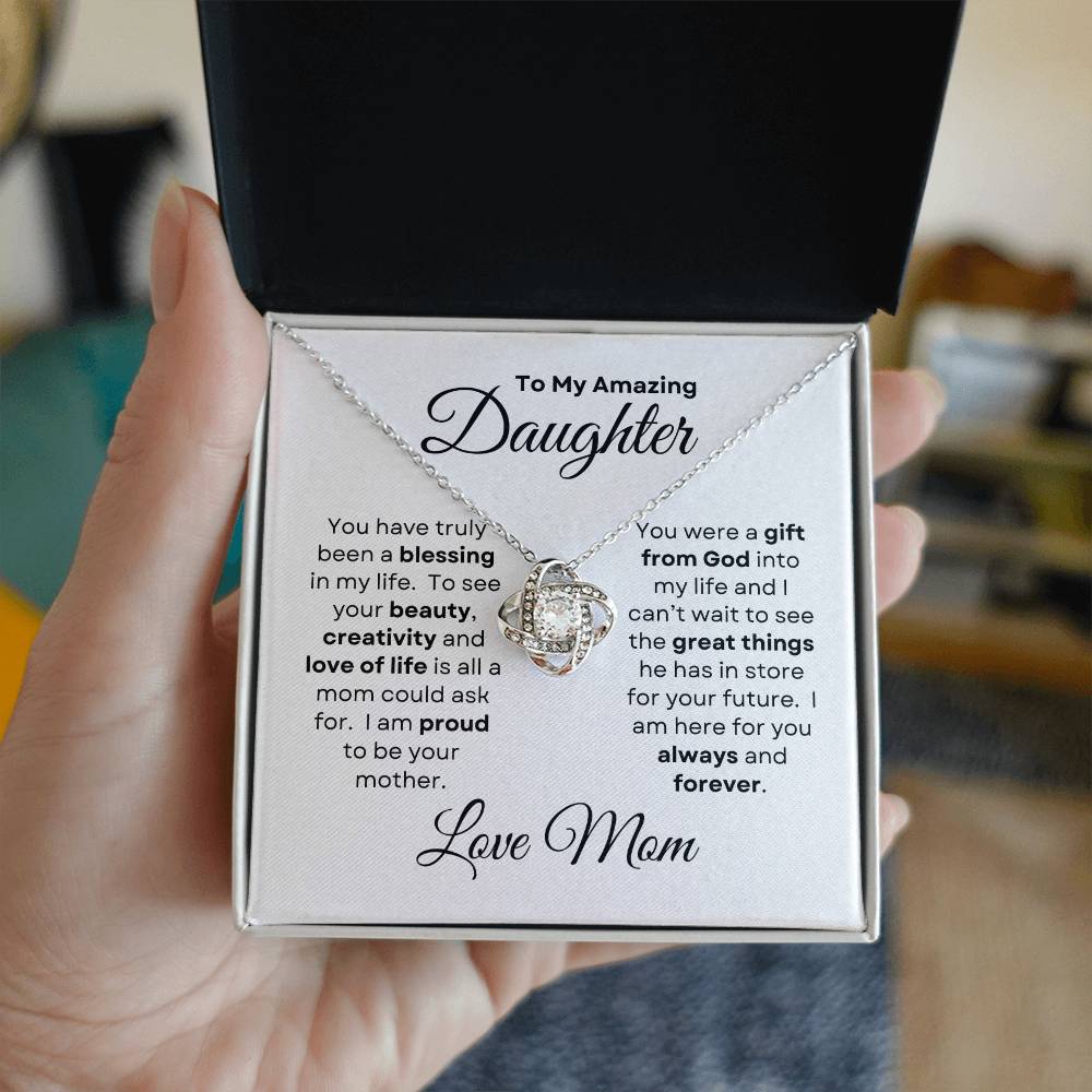 To My Daughter from Mom Love Knot Necklace - For Birthday, Wedding, Christmas, Graduation