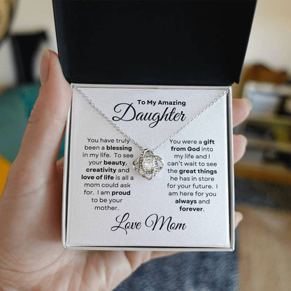 To My Daughter from Mom Love Knot Necklace - For Birthday, Wedding, Christmas, Graduation