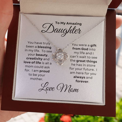 To My Daughter from Mom Love Knot Necklace - For Birthday, Wedding, Christmas, Graduation