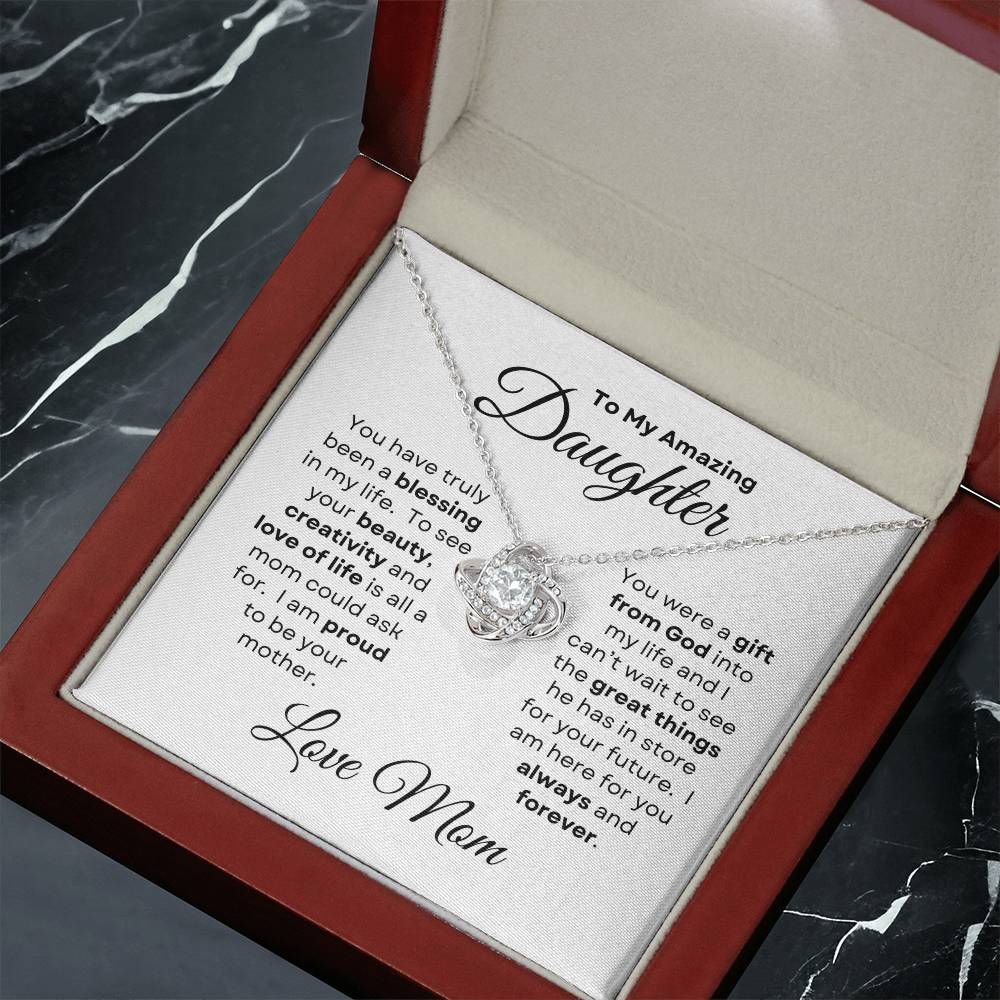 To My Daughter from Mom Love Knot Necklace - For Birthday, Wedding, Christmas, Graduation