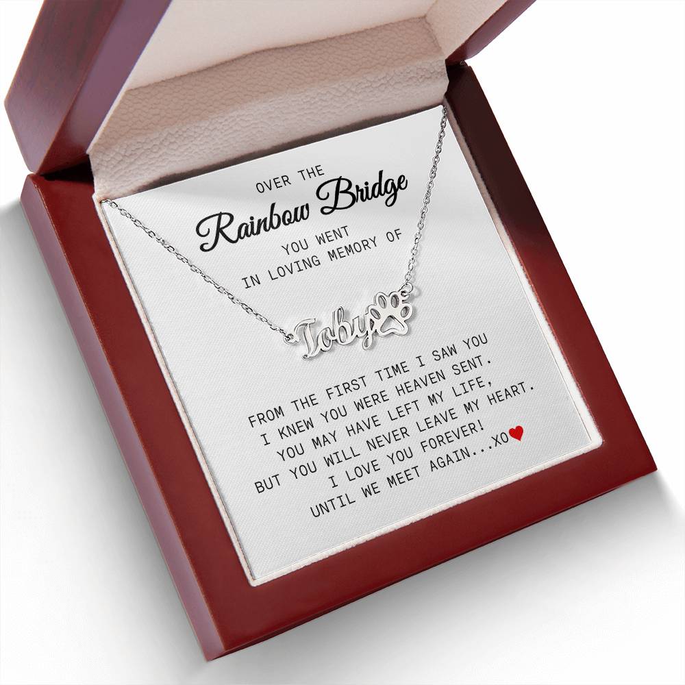 Over The Rainbow Bridge Paw Print Memorial Name Necklace
