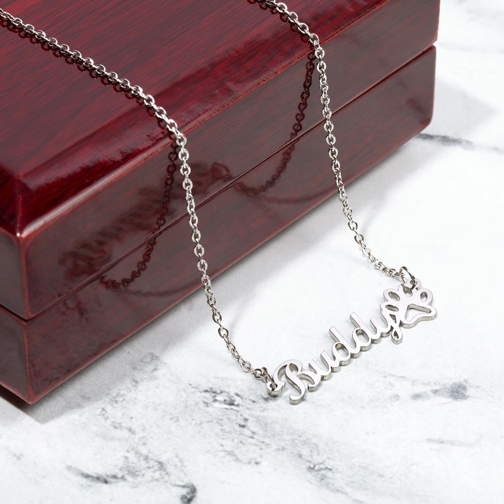 Over The Rainbow Bridge Paw Print Memorial Name Necklace