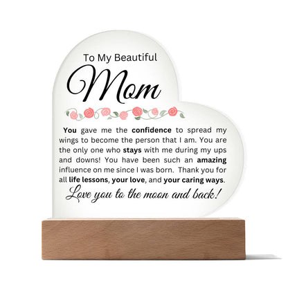 To My Beautiful Mom - Acrylic Heart Plaque w/Base