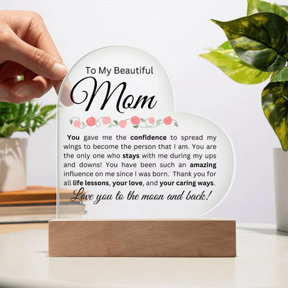 To My Beautiful Mom - Acrylic Heart Plaque w/Base