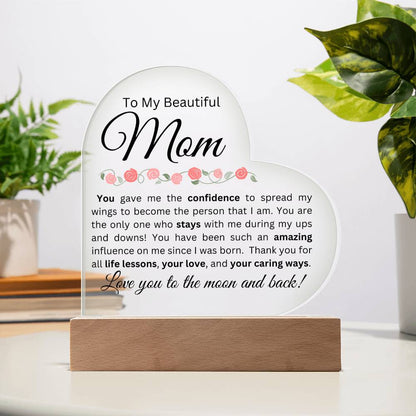 To My Beautiful Mom - Acrylic Heart Plaque w/Base