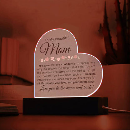 To My Beautiful Mom - Acrylic Heart Plaque w/Base